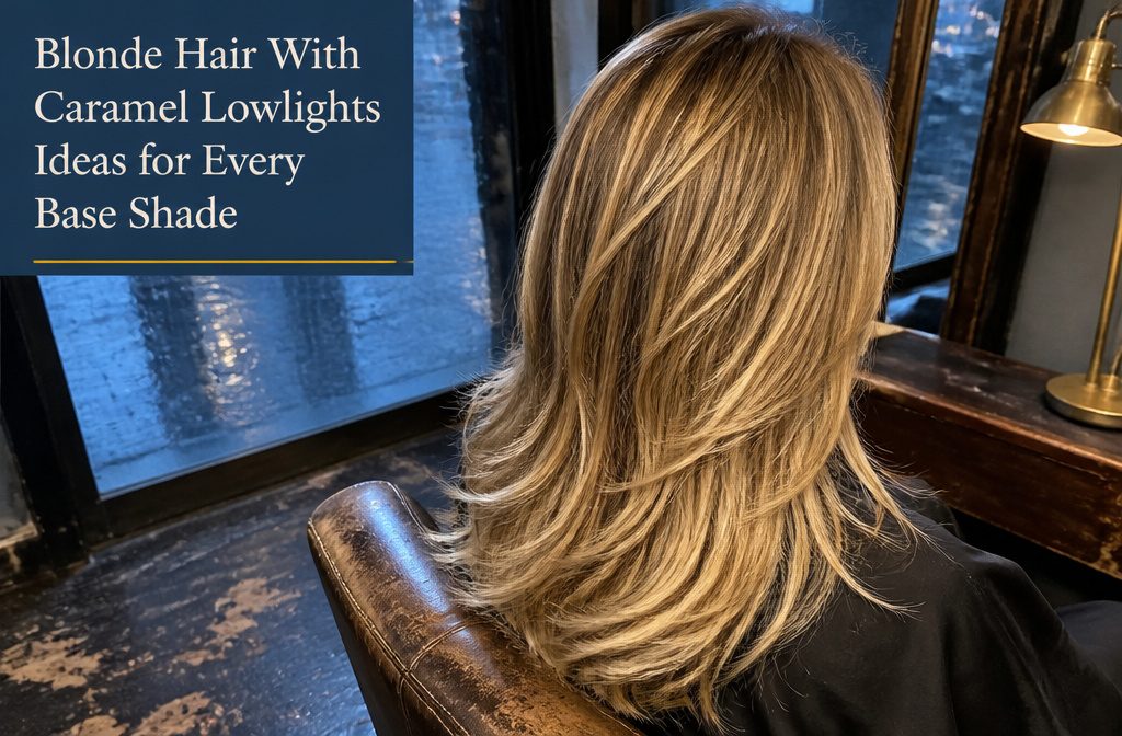 Blonde hair with caramel pieces adding darker dimension
