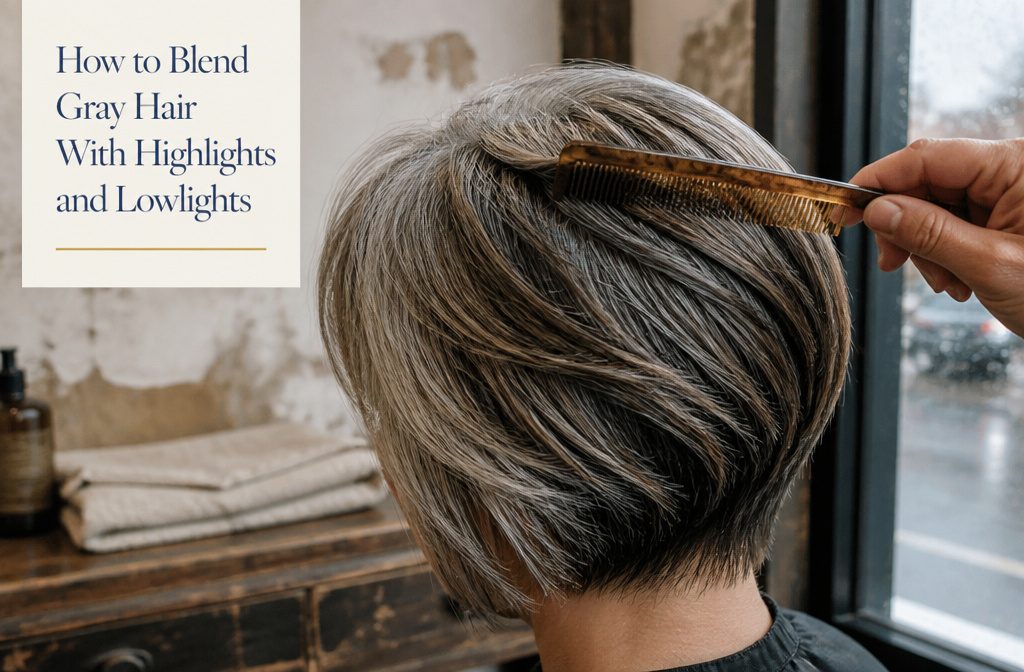 Gray hair with blended light and dark strands showing several natural tones