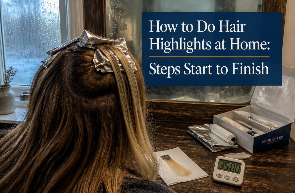 Dark hair with lighter highlighted strands around the face