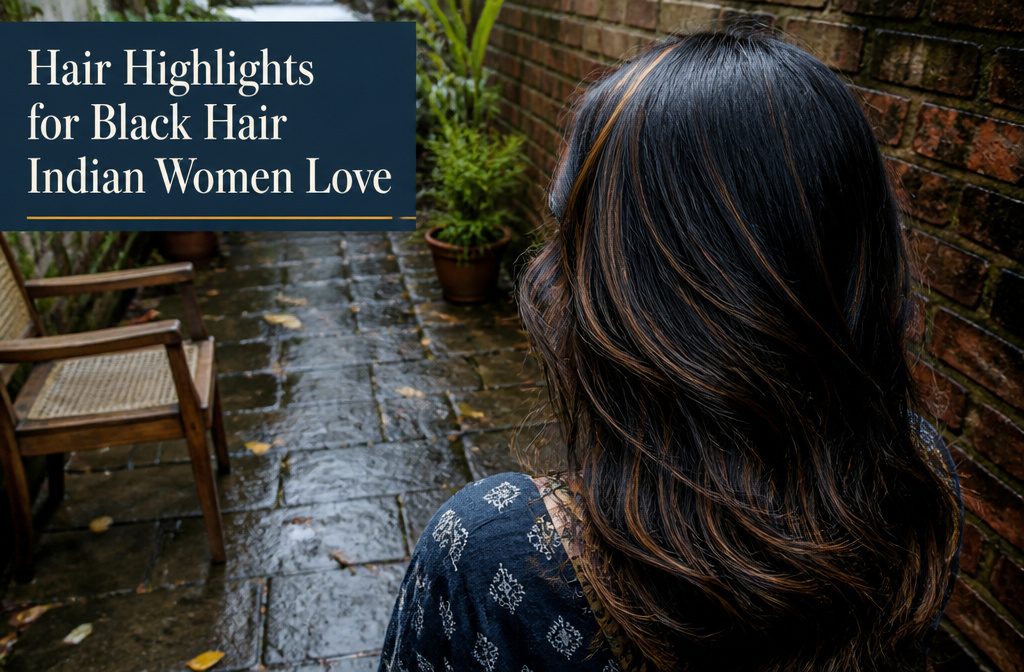 Long black hair with contrasting colored sections through the lengths and at the ends