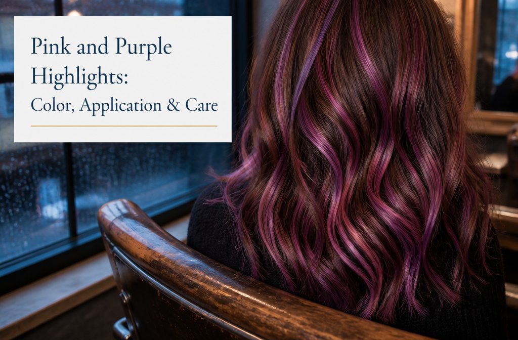 Hair with pink and purple highlights in soft lavender and vivid magenta