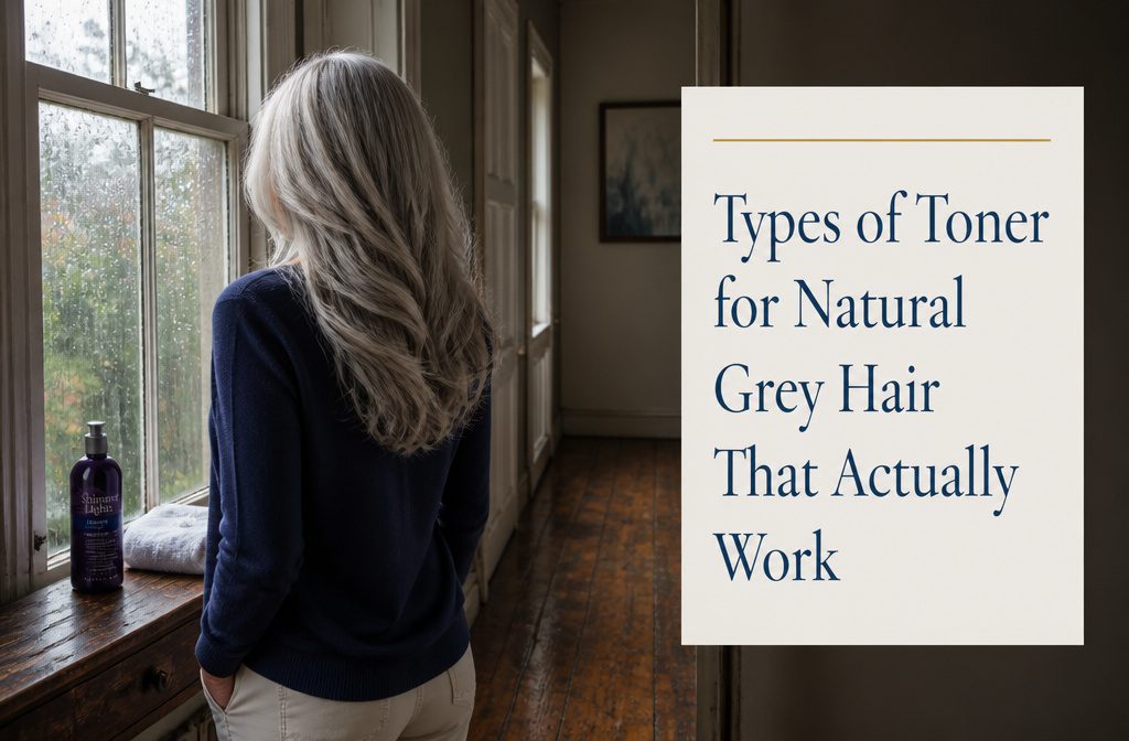 Natural grey hair shown as the subject of a hair toning guide